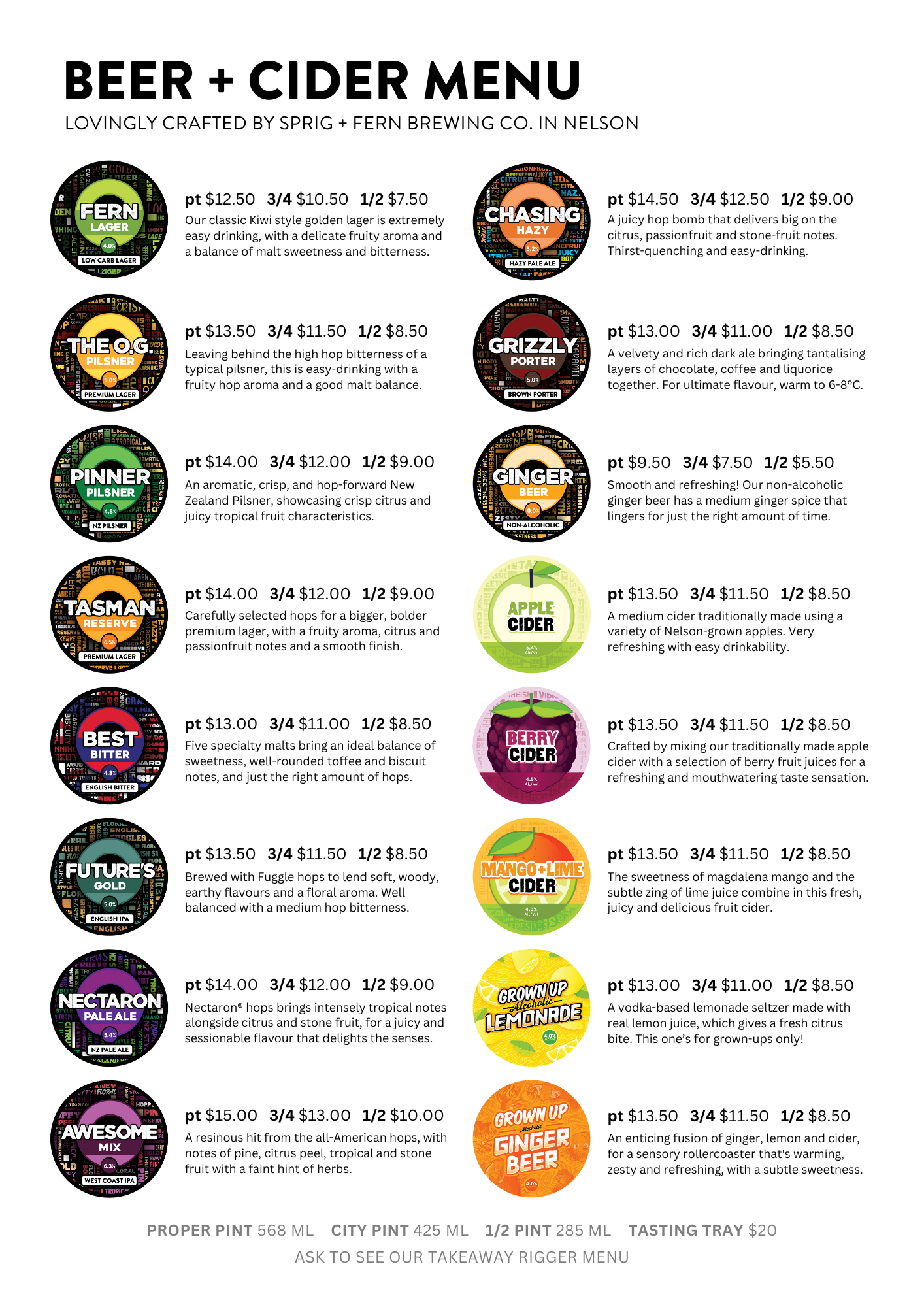 Beer and Cider Menu